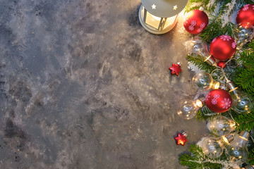 Christmas gifts on grey stone background