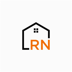 letter RN with Line House Real Estate Logo. home initial R N concept. Construction logo template, Home and Real Estate icon. Housing Complex Simple Vector Logo Template. - vector
