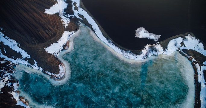 Teal And Orange Topview Winter Panorama