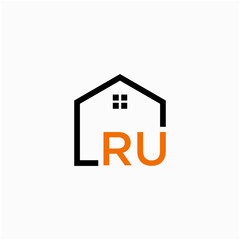 letter RU with Line House Real Estate Logo. home initial R U  concept. Construction logo template, Home and Real Estate icon. Housing Complex Simple Vector Logo Template. - vector