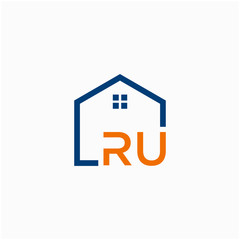 letter RU with Line House Real Estate Logo. home initial R U  concept. Construction logo template, Home and Real Estate icon. Housing Complex Simple Vector Logo Template. - vector