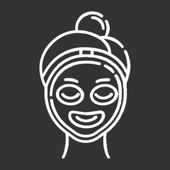 Vitamin C mask chalk icon. Skin care procedure. Facial beauty treatment. Using liquid mask. Exfoliating and moisturizing effect. Dermatology, cosmetics, makeup. Isolated vector chalkboard illustration