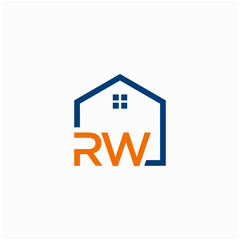 letter RW with Line House Real Estate Logo. home initial R W concept. Construction logo template, Home and Real Estate icon. Housing Complex Simple Vector Logo Template. - vector