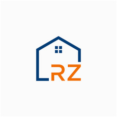 letter RZ with Line House Real Estate Logo. home initial R Z concept. Construction logo template, Home and Real Estate icon. Housing Complex Simple Vector Logo Template. - vector