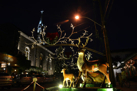 Gramado, Rio Grande do Sul, Brazil - 19.11.2019: Gramado city center with christmas decoration © Alena