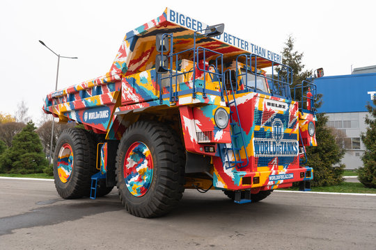 Zhodino, Belarus. November, 2019. BELAZ is the largest machine in the world, designed to work in quarries. Included in Guinness Book of Records. Payload 500 tons. Tires Michelin.  