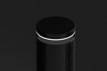 Modern minimal cylinder product stand on black background. 3d graphics