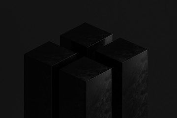 Modern minimal cubes product stand on black background. 3d graphics