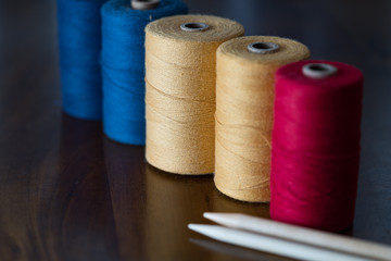 Yarn on a wood background