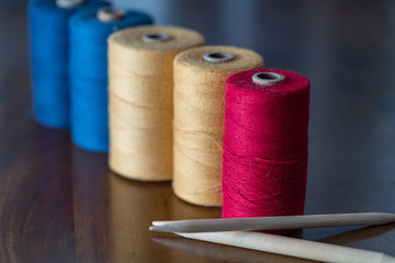 Yarn on a wood background