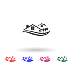 Fototapeta premium Trees in the village multi color icon. Simple glyph, flat vector of landscape icons for ui and ux, website or mobile application