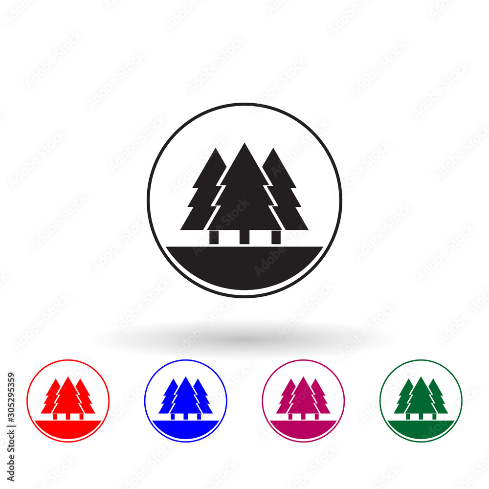 Poster trees in a circle multi color icon. simple glyph, flat vector of landscape icons for ui and ux, webs