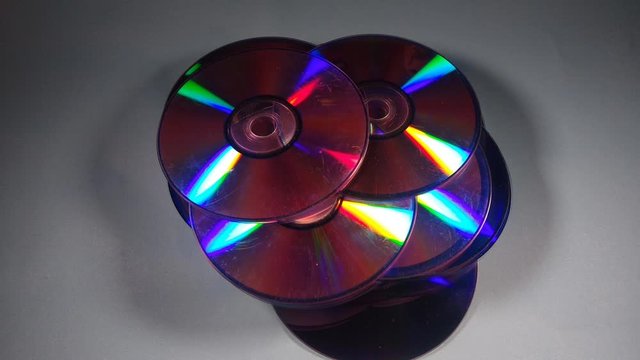 Stop motion animation of a series of stacked compact discs
