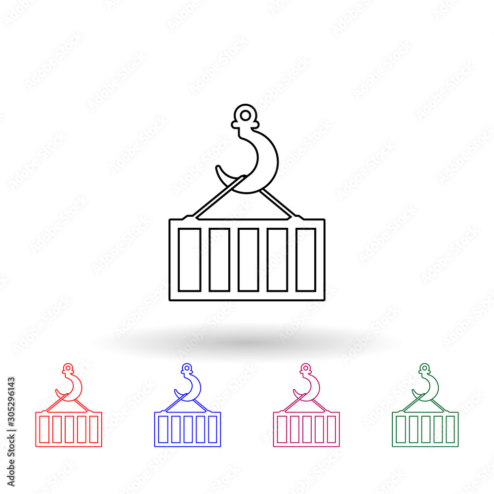 Poster crane hook with container multi color icon. simple thin line, outline vector of logistic icons for u