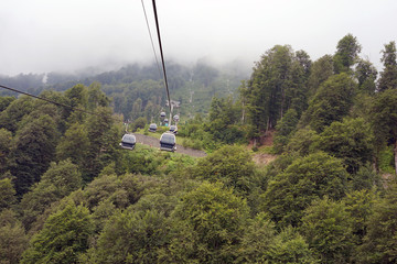 cable car, mountains, recreation, view, forest,