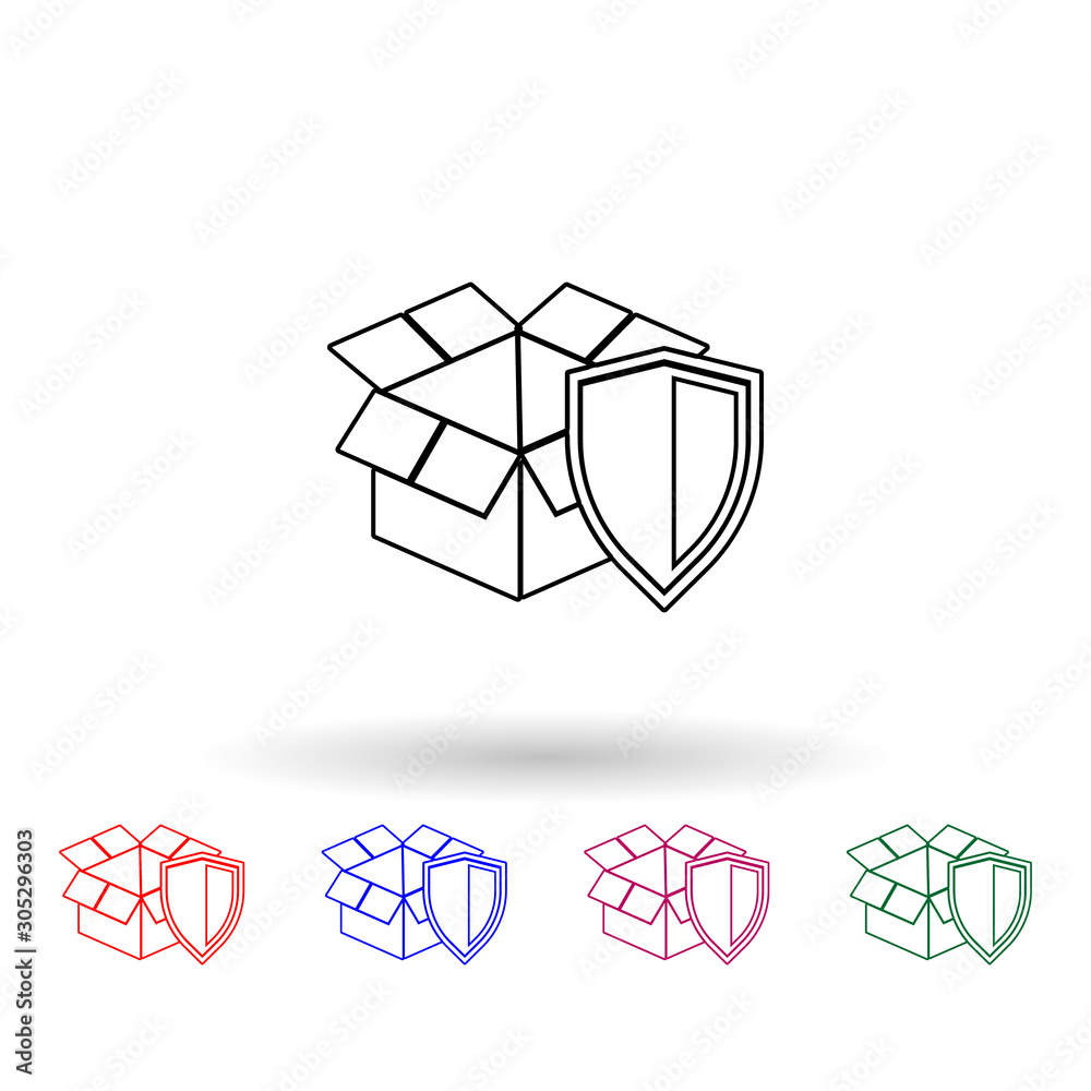 Poster open box with shield multi color icon. simple thin line, outline vector of logistic icons for ui and