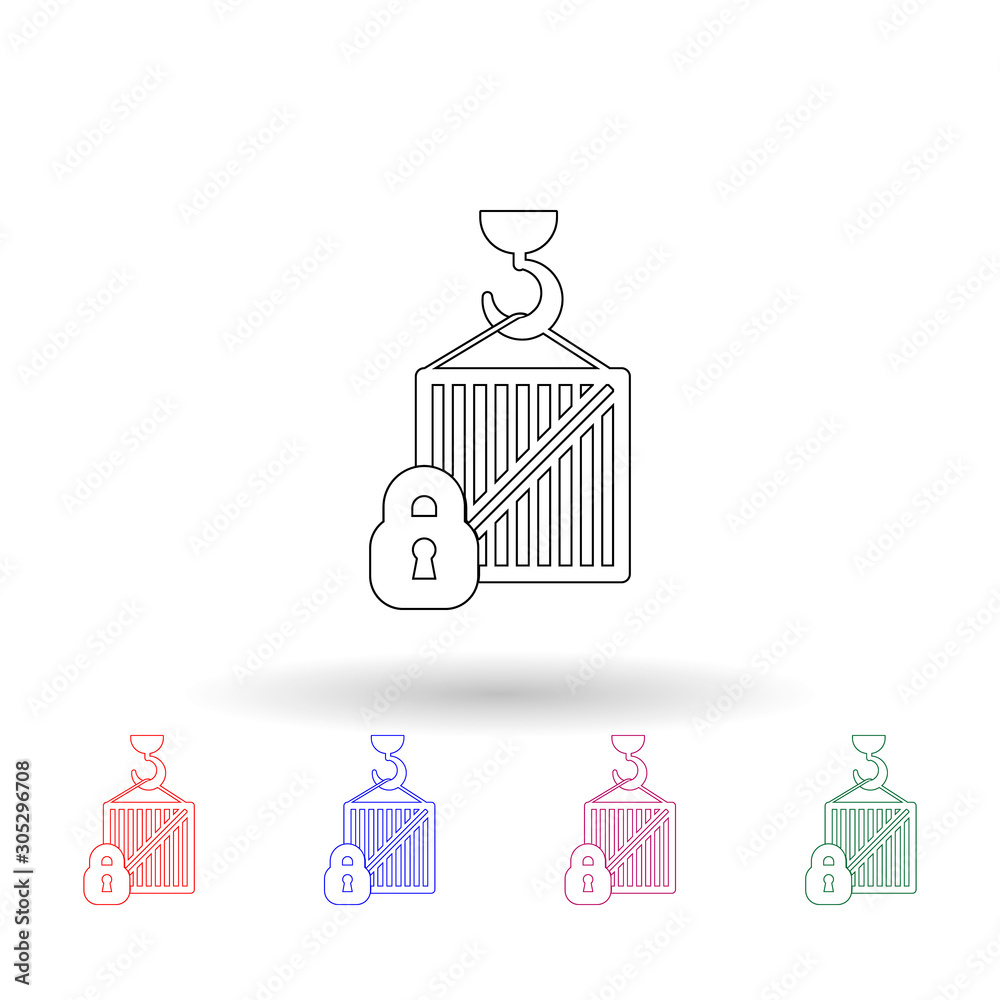Poster the crane releases the load and the lock multi color icon. simple thin line, outline vector of logis