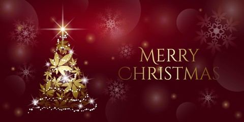 Christmas Tree and Cannabis leaves vector background