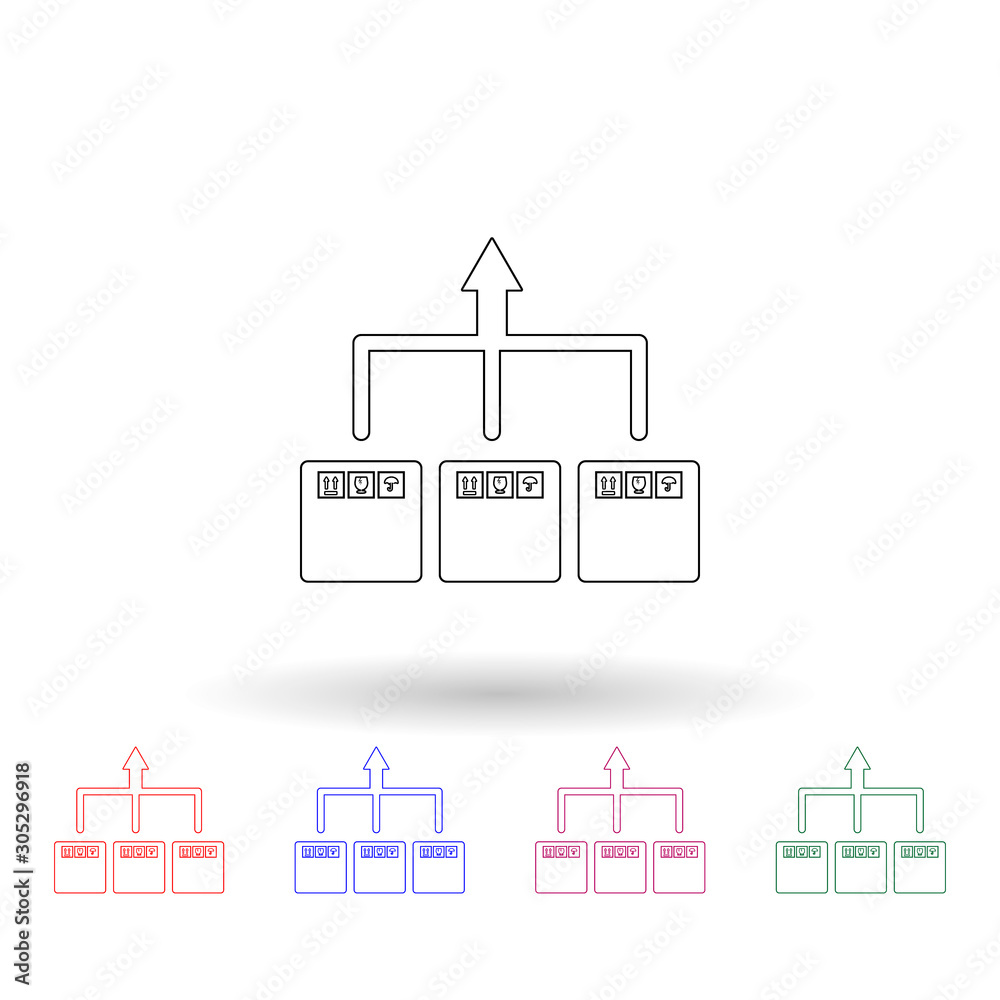 Poster arrow delivery of packing box multi color icon. simple thin line, outline vector of logistic icons f