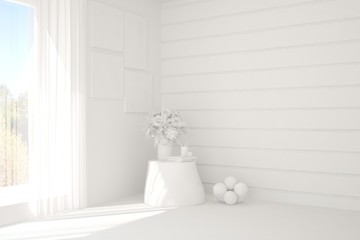 Empty room in white color. Scandinavian interior design. 3D illustration