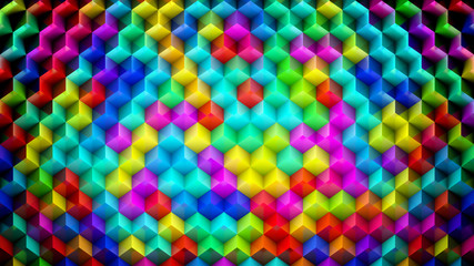 Plastic Colorful Cubes Background in Orthographic View - 3D Illustration