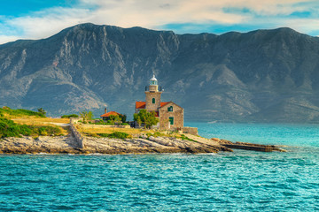 Spectacular lighthouse on the rocky seashore, Sucuraj, Hvar island, Croatia - obrazy, fototapety, plakaty