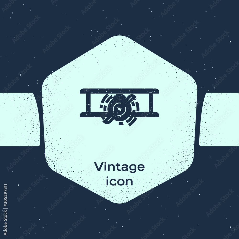 Sticker Grunge line Old retro vintage plane icon isolated on blue background. Flying airplane icon. Airliner sign. Monochrome vintage drawing. Vector Illustration