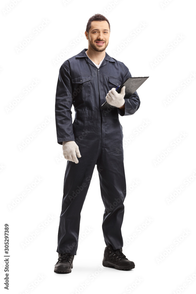 Poster Worker standing and holding a clipboard