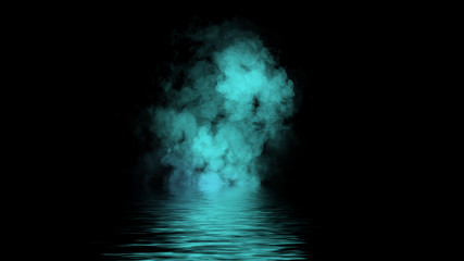 Smoke with reflection in water. Mistery fog texture overlays background