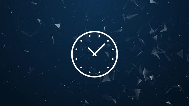 Explosive introduction of clock concept. Polygonal animation, 4k composition and explosion of symbol icon.