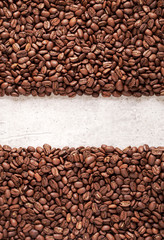 Roasted coffee beans with stripe for text bacground