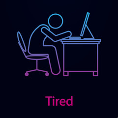 Worker is tired nolan icon. Simple thin line, outline vector of man in the office in fron of computer icons for ui and ux, website or mobile application