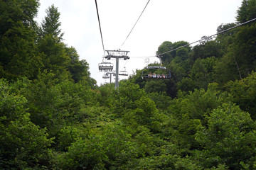 cable car, mountains, recreation, view, forest,