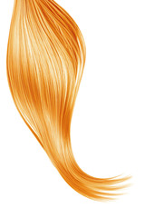 Blond shiny hair on white background, isolated. Long ponytail