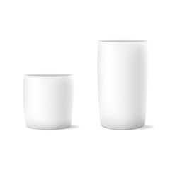 Vector of two realistic isolated white flower pot on white background. Vector illustration.