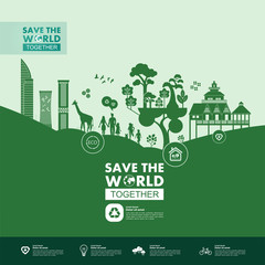 Save the world together green ecology vector illustration.