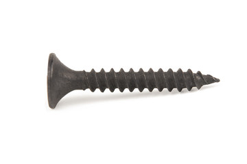 Close up black screw isolated on white background with clipping path