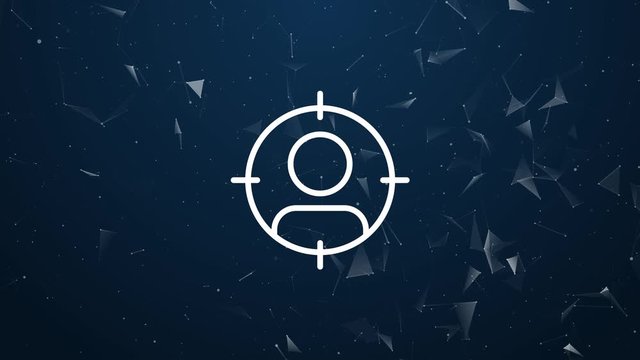 Explosive introduction of person hunting concept. Polygonal animation, 4k composition and explosion of symbol icon.
