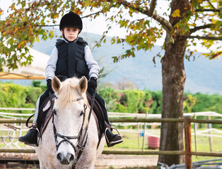 Portrait of equestrian boy riding a horse