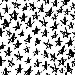 Seamless pattern with hand drawn stars. Simple vector geometric texture. Modern monochrome texture. 