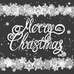 Bright Christmas Background. Holiday Merry Christmas background. Illustration with lettering design. Illustration in black and white colors.