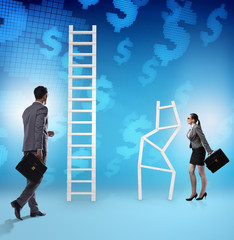 Concept of inequal career opportunities between man woman