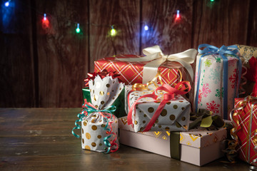 pile of wrapped gift boxes, holiday image