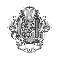 Stylish Victorian Ornament Heraldry Oval Monogram M S Letters Frame