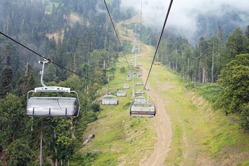 cable car, mountains, recreation, view, forest,