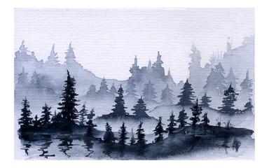 Winter card with northern forest.