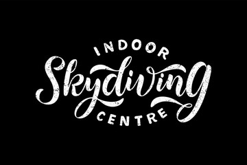 Indoor skydiving centre hand drawn lettering logo, emblem.