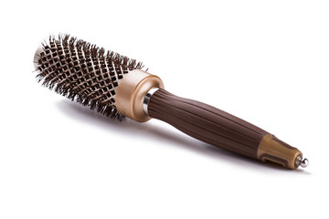 Round hair brush. Salon hairbrush isolated on white background.