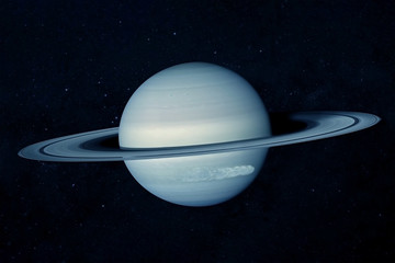 The planet Saturn, in blue tones among the stars. Elements of this image furnished by NASA © Artsiom P