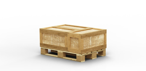 Three wood transport box straight stacked on a wood pallet